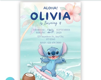 Editable Stitch Digital Birthday Invite | Editable Canva Template | Printable Kids Party Invitation Download