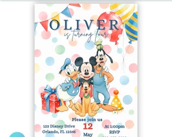 Editable Mickey Mouse Birthday Invite Digital | Mickey and Friends | Editable Canva Template | Party Invitation