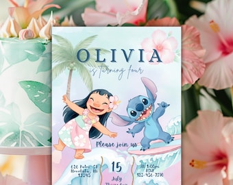 Lilo and Stitch Birthday Invitation | Editable Canva Template | Printable Kids Party Invite | Instant Download