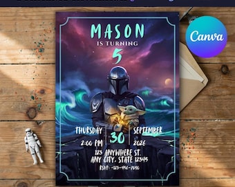 Mandalorian and Grogu Birthday Invitation | Star Wars Party | Editable Canva Template | Instant Download