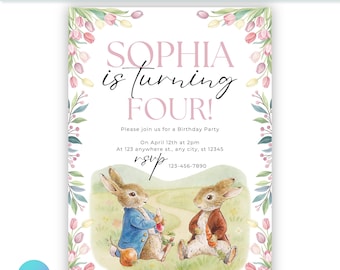 Storybook Rabbit Birthday Invitation | Editable Canva Template | Bunny Party Invite | Instant Download
