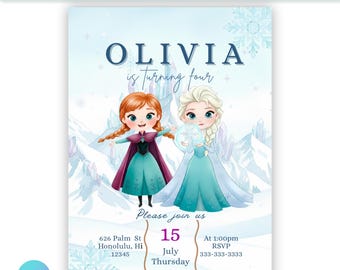 Editable Frozen Birthday Digital Invite | Editable Canva Template | Printable Kids Party Invitation Download