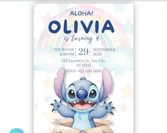 Editable Stitch Digital Birthday Invite | Aloha | Editable Canva Template | Printable Party Invitation