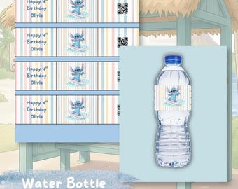 Editable Stitch Birthday Water Bottle Labels | Editable Canva Template | Digital Download Party Printable