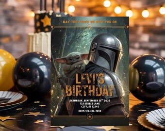 Mando Helmet Birthday Invite | Star Wars Mandalorian Party Invitation | Editable Canva Template | Boys Birthday Instant Download