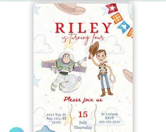 Editable Digital Birthday Invite Toy Story | Woody Buzz | Editable Canva Template | Printable Party Invitation