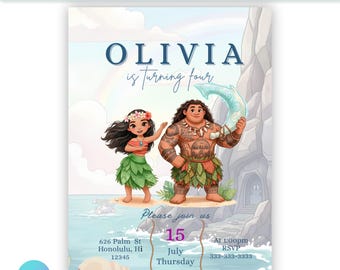Editable Moana Digital Birthday Invite | Editable Canva Template | Printable Kids Party Invitation Download