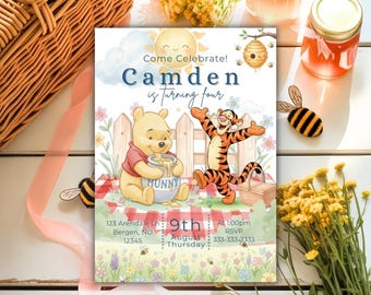 Winnie the Pooh Birthday Invitation | Tigger Party Invite | Editable Canva Template | Instant Download