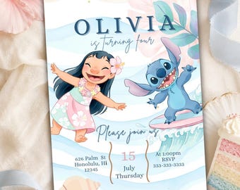 Lilo and Stitch Birthday Invitation | Editable Canva Template (Digital Download)