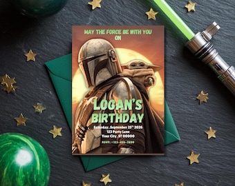 Grogu Birthday Invite | Mandalorian Party Invitation Canva Template | Boys Sci-Fi Birthday | Instant Download Printable
