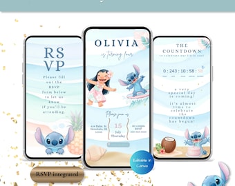 Editable Stitch Birthday Invitation Template | Mobile Website Invite | Integrated RSVP | Editable Canva Digital