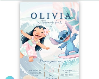 Editable Lilo and Stitch Digital Birthday Invite | Video | Editable Canva Template | Animated Party Invitation