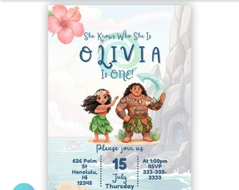 Editable Moana Digital Birthday Invite | Editable Canva Template | Printable Kids Party Invitation Download