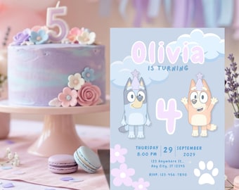 Bluey Birthday Invitation | Pink Pastel Bingo | Editable Canva Template | Girls Party Invite | Instant Download