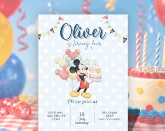 Mickey Mouse Birthday Invitation | Disney Friends Classic | Editable Canva Template | Printable Party Invite | Instant Download