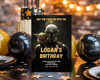 Mandalorian Birthday Invitation | Editable Canva Template | Baby Yoda Grogu Party Invite | Instant Download