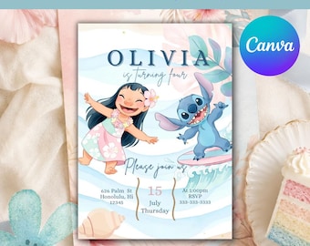 Lilo and Stitch Birthday Invitation | Editable Canva Template | Stitch Party Invite | Instant Download