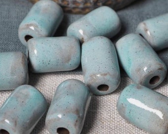3 count 16mm high quality blue green brown porcelain ceramic beads square shaped beads glazed ceramic destash lot clay