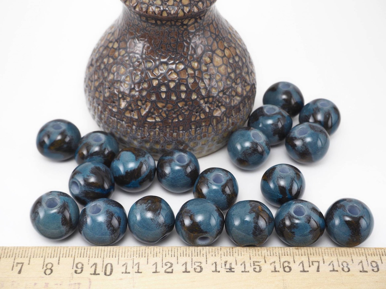 Unique round beadsBlue ceramic beads for jewelry Etsy