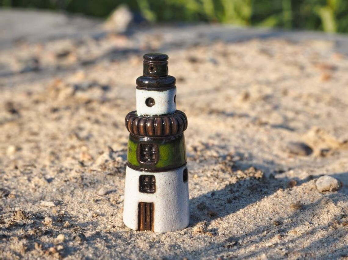 Striped ceramic lighthouse Decorative lighthouse Miniature Etsy