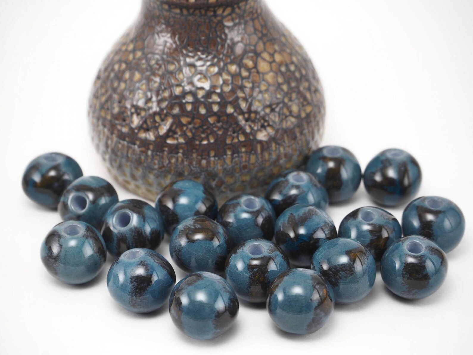 Unique round beadsBlue ceramic beads for jewelry Etsy