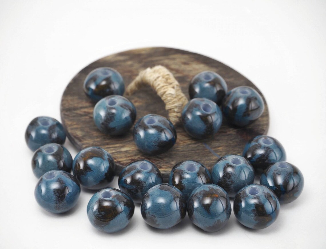 Unique round beadsBlue ceramic beads for jewelry Etsy