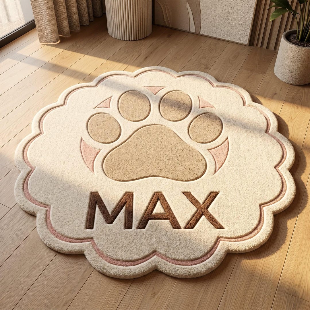 Hand Tufted Wool Paw Print Rug, Personalized Pet Lover Decor, Round ...