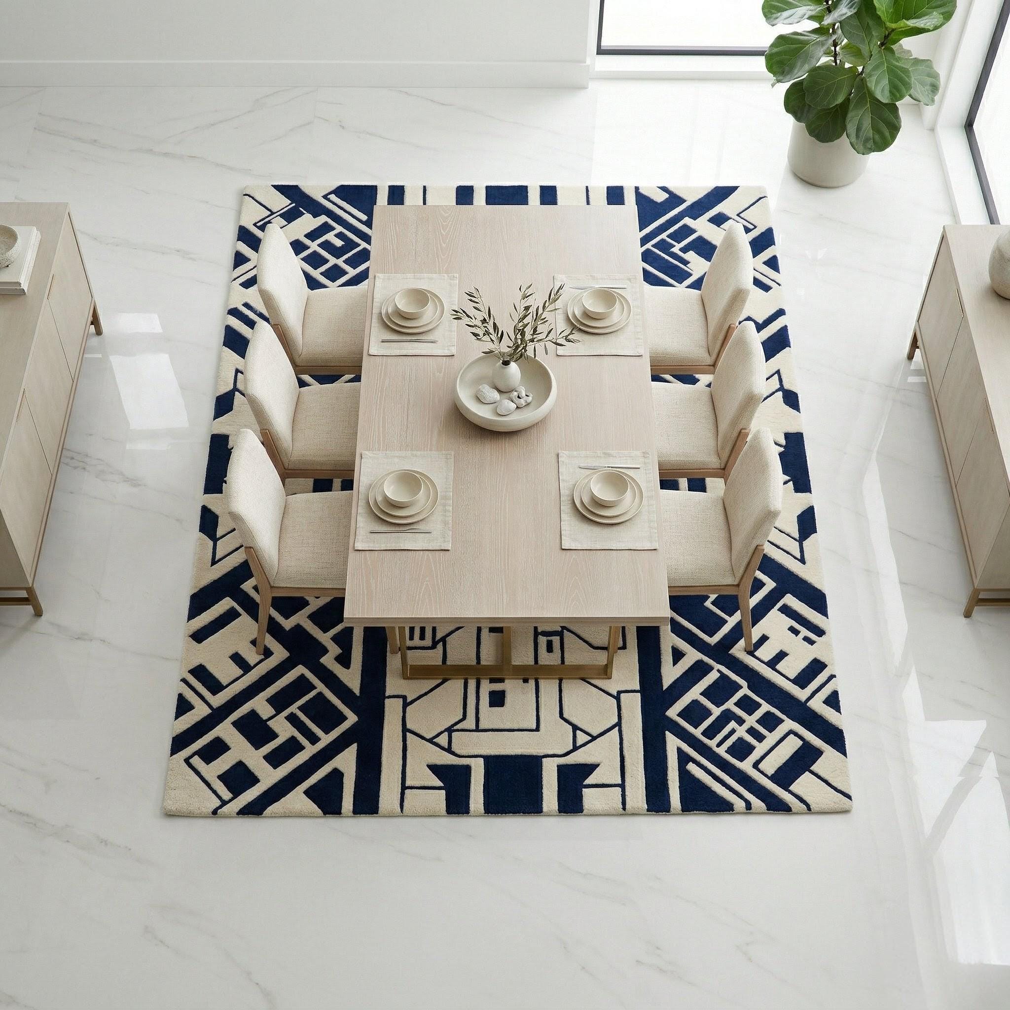 Hand Tufted Wool Area Rug, Navy Blue Geometric Abstract Carpet, Modern ...