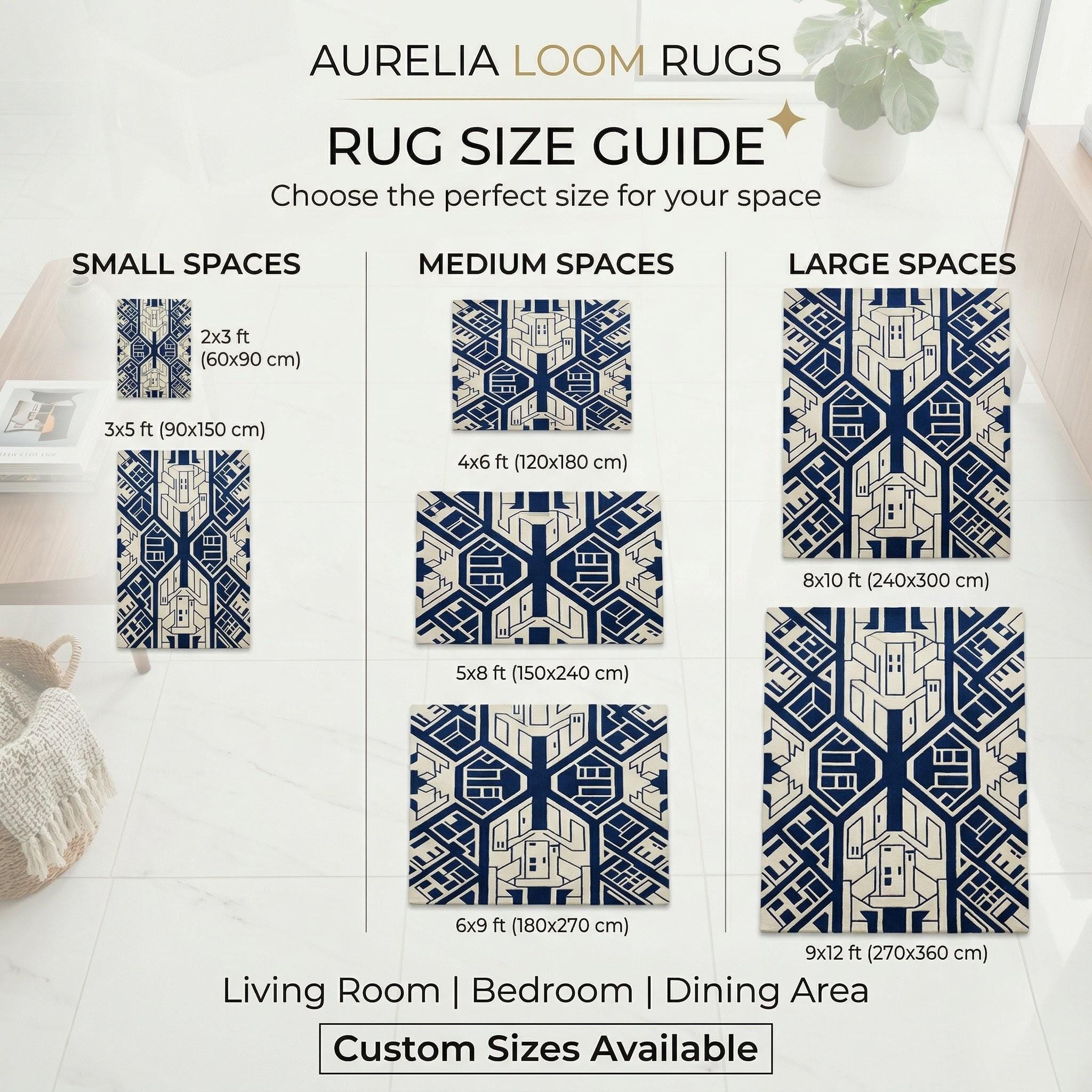 Hand Tufted Wool Area Rug, Navy Blue Geometric Abstract Carpet, Modern ...