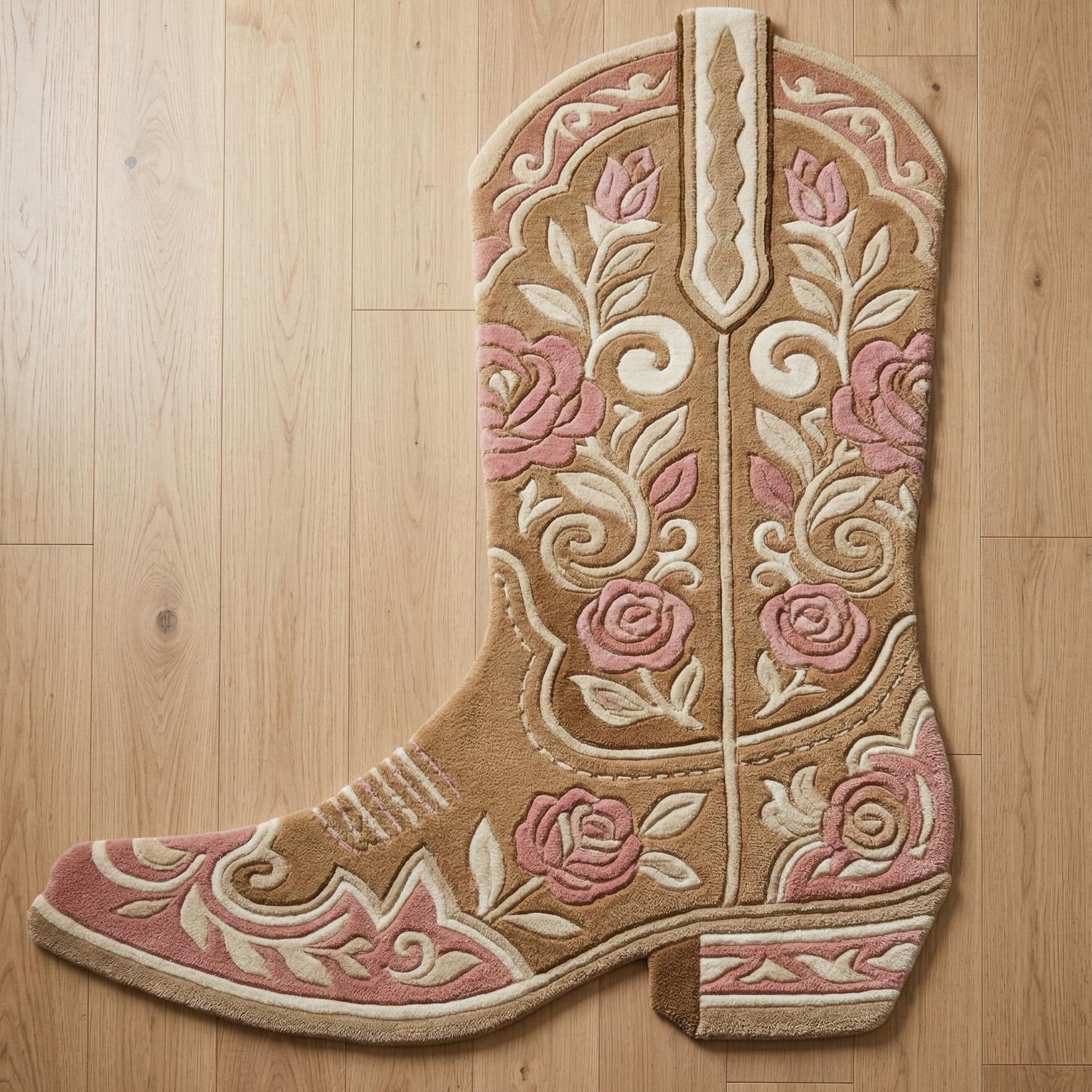 Cowboy Boot Rug, Western Floral Carpet, Pink Beige Tufted Accent Mat - Etsy