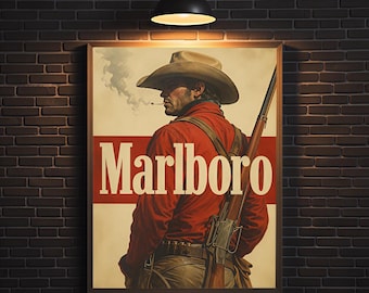 Vintage Cowboy Canvas Poster, Western Wall Art Print, Retro Marlboro Inspired Decor, Unframed Canvas Poster, Gift for Him, Valentines Gift