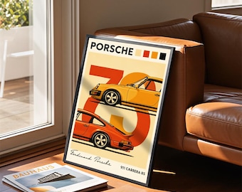 Porsche 911 Carrera RS Canvas Poster, Vintage Sports Car Wall Art Print, Retro Decor, Unframed Canvas Poster, Gift for Car Enthusiasts