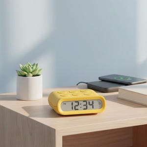Battery powered alarm clock timer for kitchen, compact, easy buttons, clear LCD