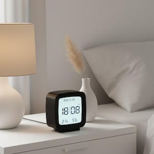 Reloj despertador digital retroiluminado / Calendario de temperatura y humedad / Para mesita de noche o pared