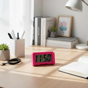 Small digital table clock | 12H LCD time & date | travel car bedside