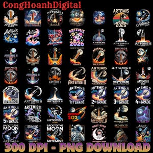 Artemis II Aterrizaje Lunar PNG, Diseño Retro Misión Espacial (Descarga Digital)