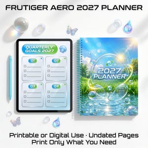 Frutiger Aero Planner 2027 Template Printable Y2K 90s 2000s Goal, To Do List Brain Dump Habit & Self Care Tracker US Letter Digital Produkts