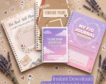 May include: Three spiral-bound journals with various cover designs. One features a beige aesthetic with the text 'Forever Yours', another is light pink with 'Not Real. Still Mine', and a smaller purple one is titled 'Yumeship Journal'.
