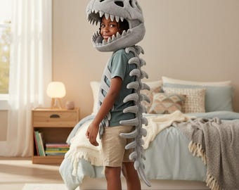 3D Dinosaur Skeleton Plush Hoodie – Wearable Fossil Costume, Cozy Dino Bone Sweatshirt, Cute Jurassic Hoodie, Gift for Kids & Adults