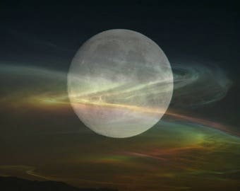 Moon and Northern Lights