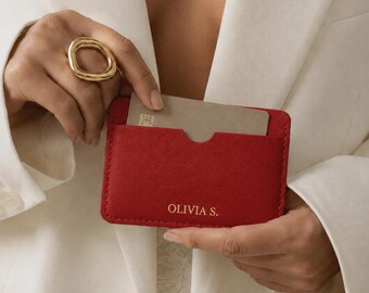 Personalized Card Holder Wallet | Custom Logo Corporate Gifts for Clients | Slim Vegan Leather | Minimalist Business Card Case