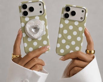 Lime Polka Dot MagSafe Popsocket • Shockproof Grip Stand Cover • iPhone Case
