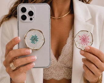 Pop Socket Floral Phone Grip, Real Dried Flower Popsocket, Round Universal Phone Holder Stand.
