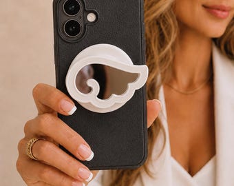 MagSafe Wing Popsocket, Angel Wings Mirror Phone Grip, Cute Korean Phone Holder, Magnetic Stand for iPhone 13-17, Makeup Mirror.