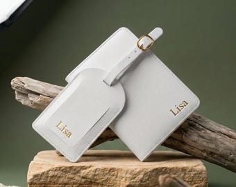 Personalized PU Leather Passport Holder & Luggage Tag Set | Travel Wallet, Business Gifts