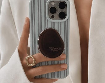 Retro Blue Stripe iPhone Case • Coffee Bean Popsocket Stand, Grip Holder