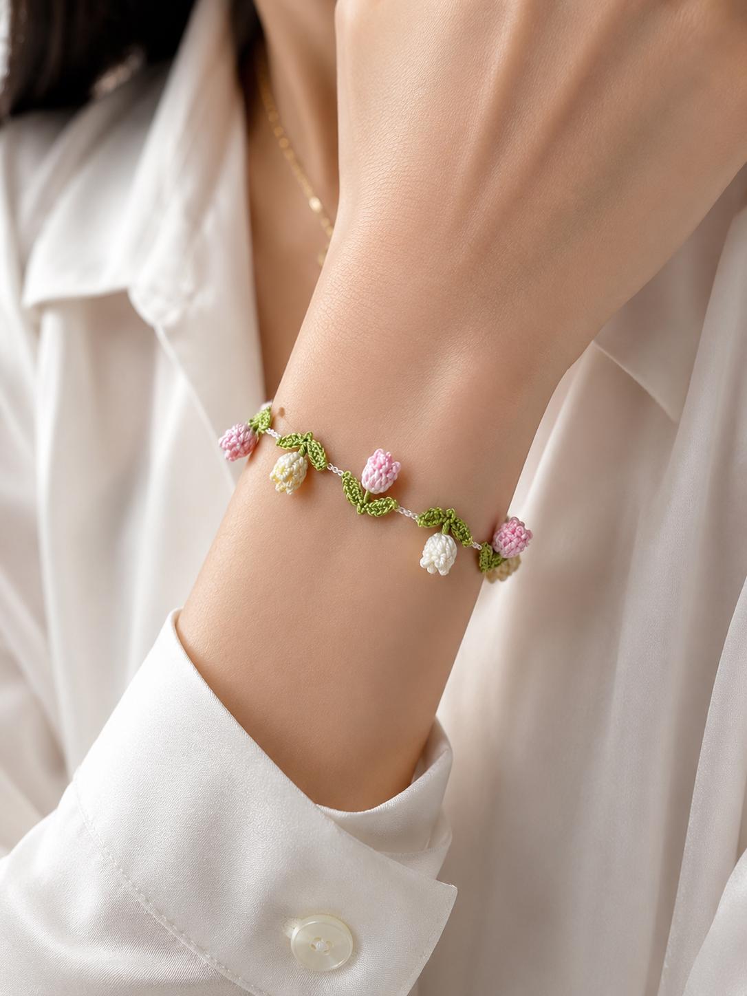 Tiny Tulip Crochet Bracelet Pattern Beginner Micro