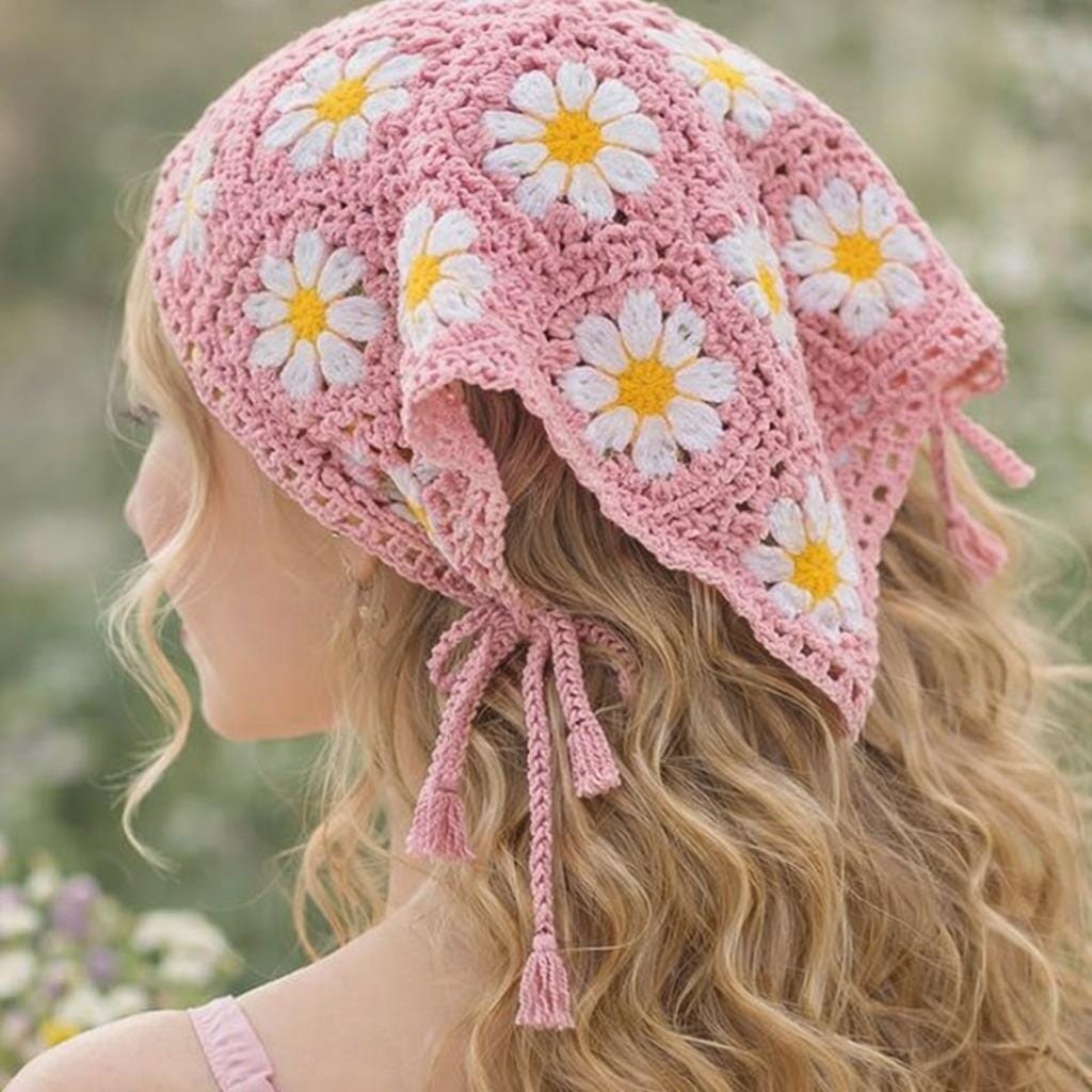 38 Daisy Crochet Patterns for Gifts, Home Decor, and Easy Floral Makes 12 Daisy Granny Square Bandana Crochet