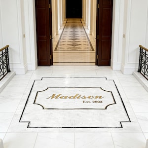 Custom Mosaic Lettering Sign Madison Est.2002 Personalized Text Stone & brass Metal  Floor Tiles