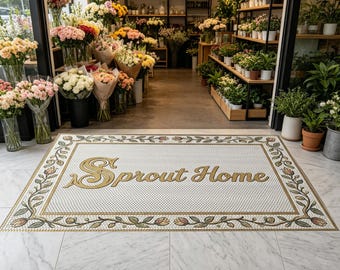 Spersonalizowany znak Sprout Home – czarno-biała ceramiczna wycieraczka z mozaiką i mosiężnymi akcentami